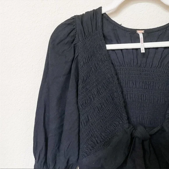 Free People String of Hearts Front Tie Button Down Maxi Dress | Black | … - Picture 5 of 11